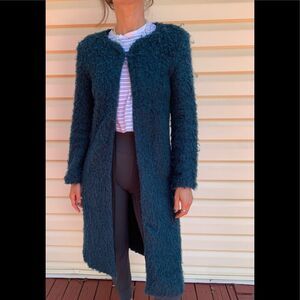 Reformation dark green/aquamarine, cardigan style coat, hook & eye closure, XS